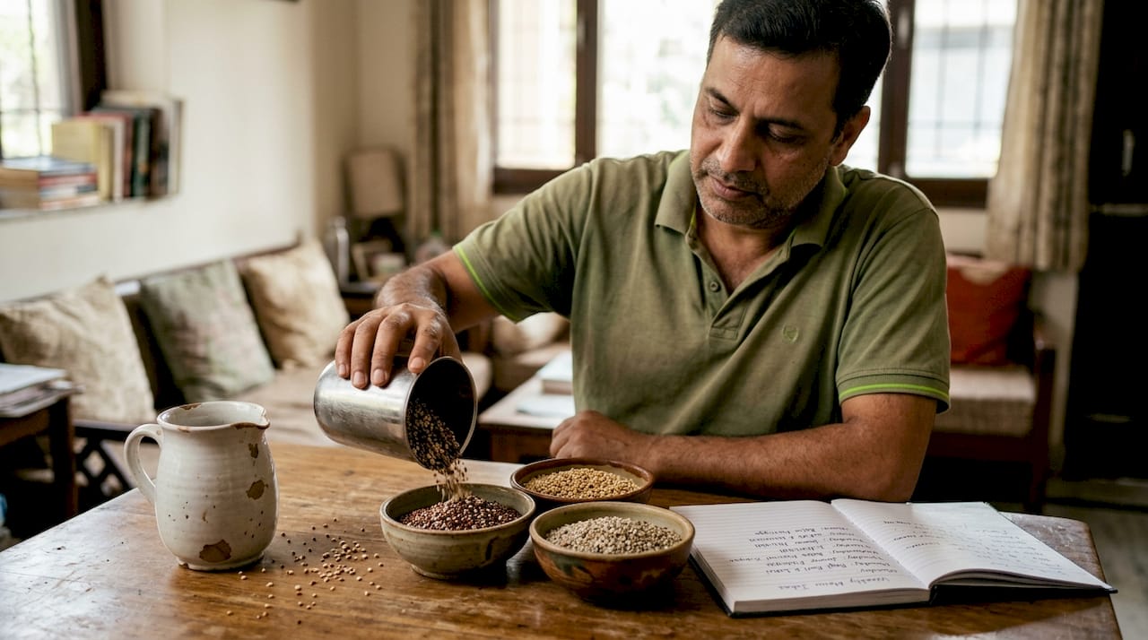 Man rotates gluten-free grains for meals