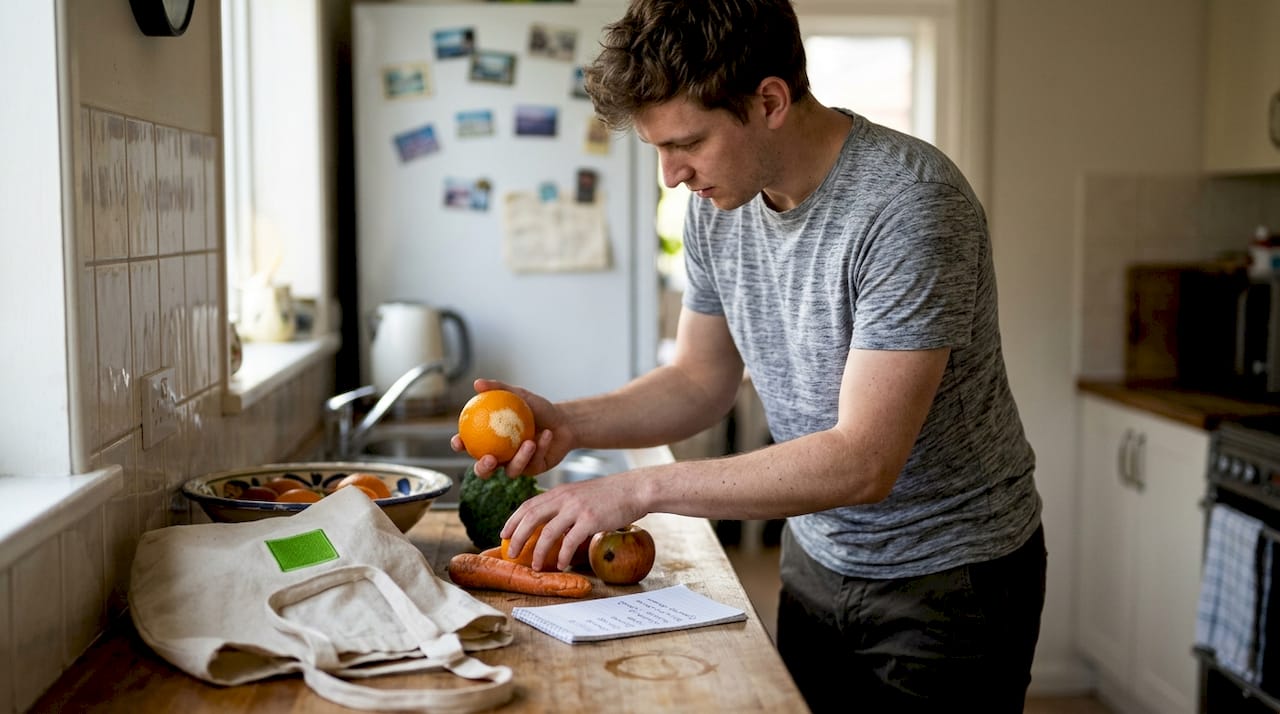 Man sorting seasonal fruits and vegetables