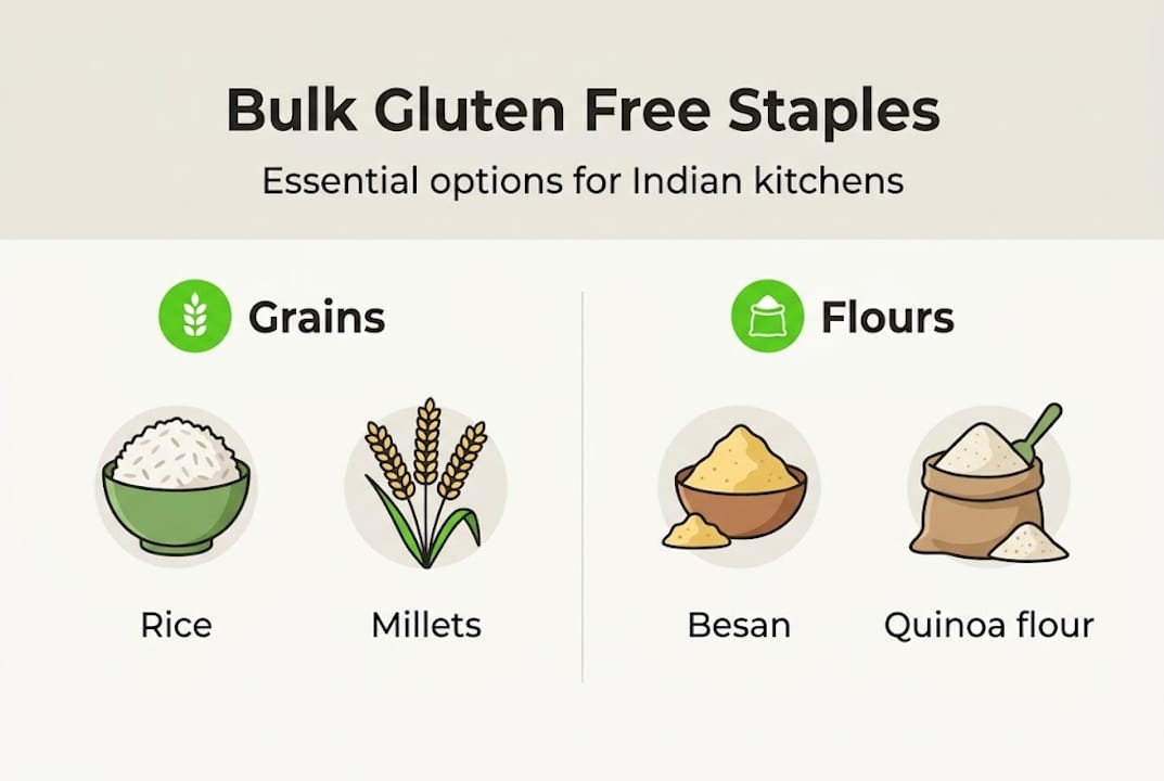 Infographic of gluten free bulk staples India