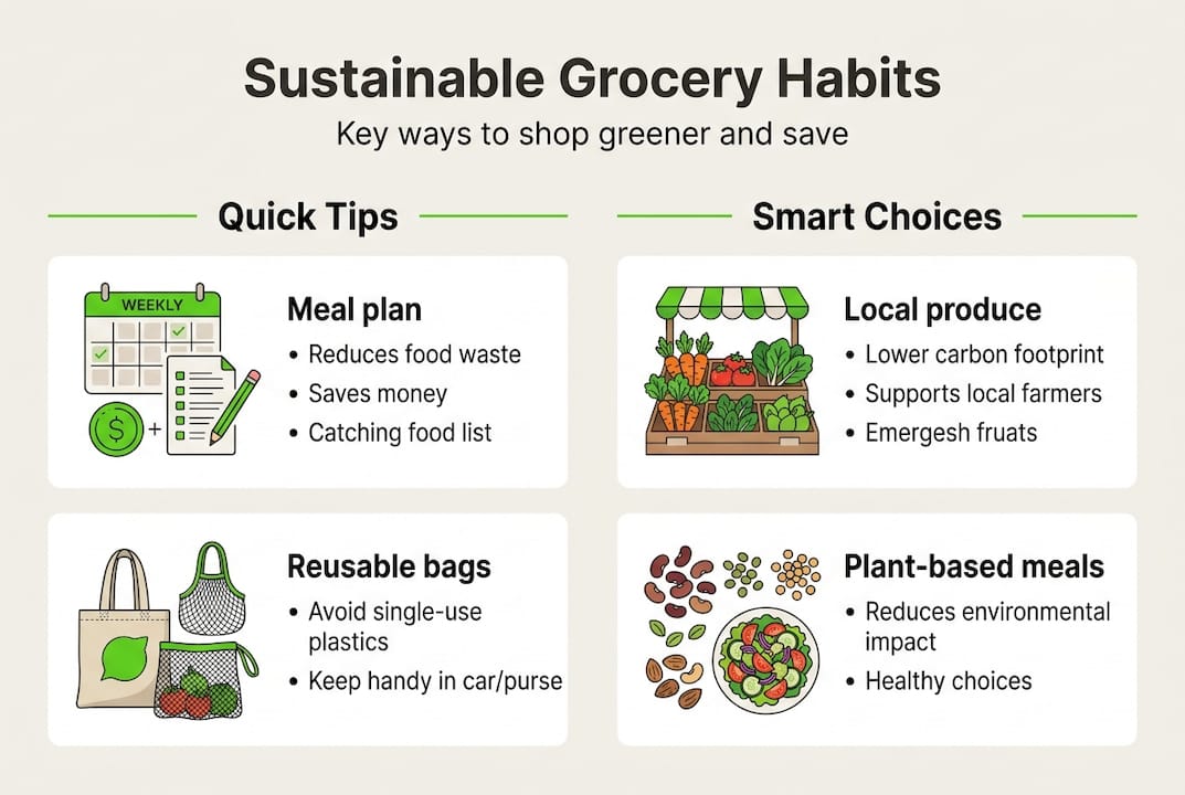 Infographic of sustainable grocery shopping tips
