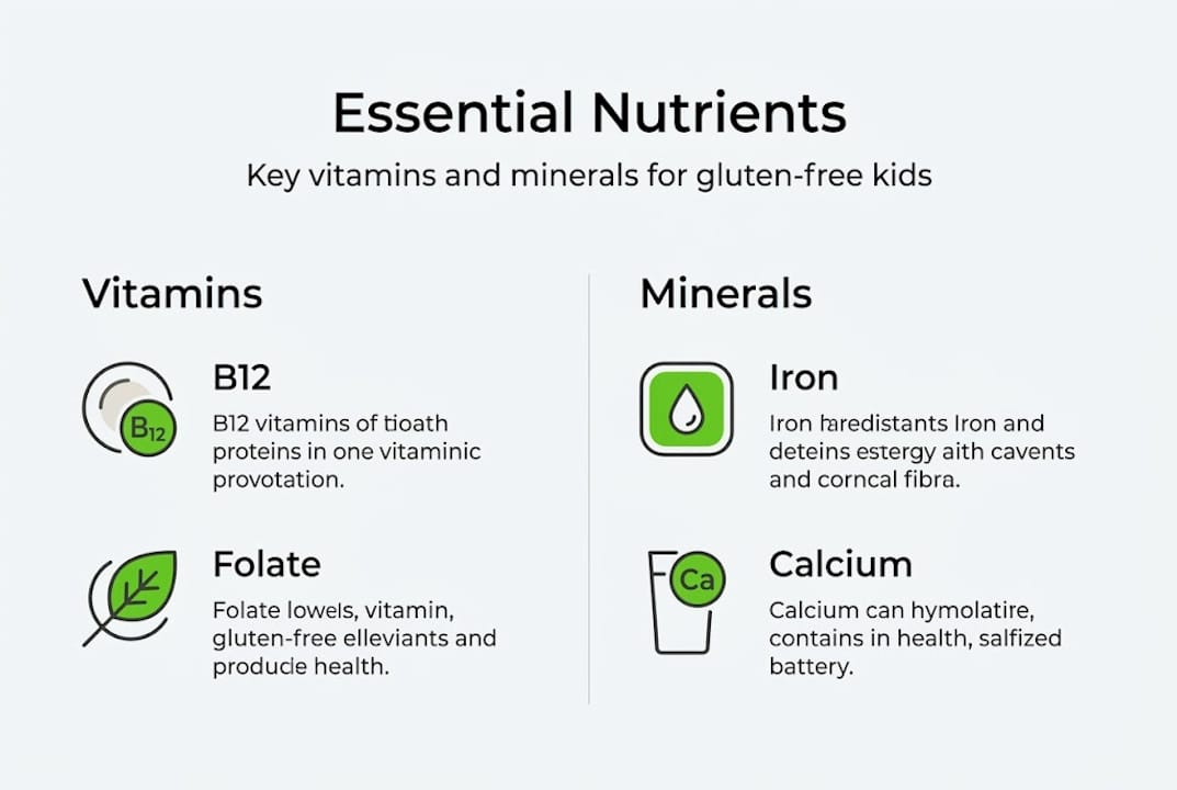 Infographic with key gluten-free nutrients for children
