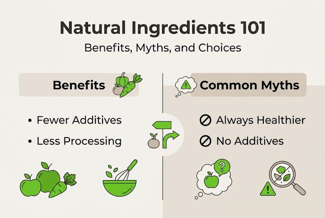 Infographic with benefits and myths of natural ingredients
