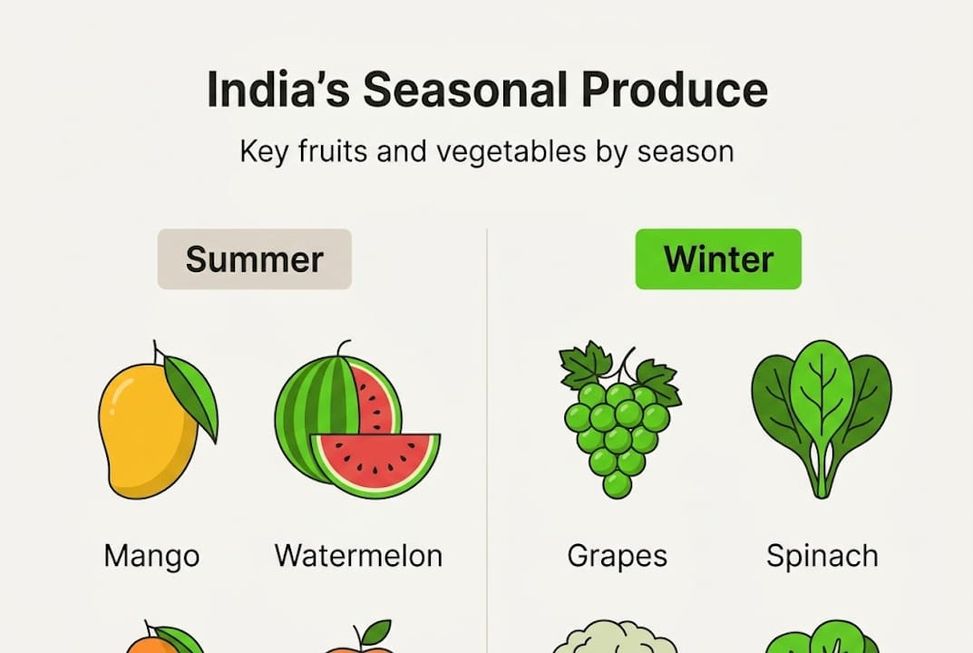 Infographic India seasonal fruits vegetables