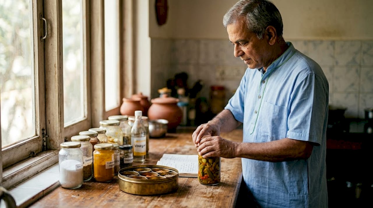 Man preparing pickles natural preservatives