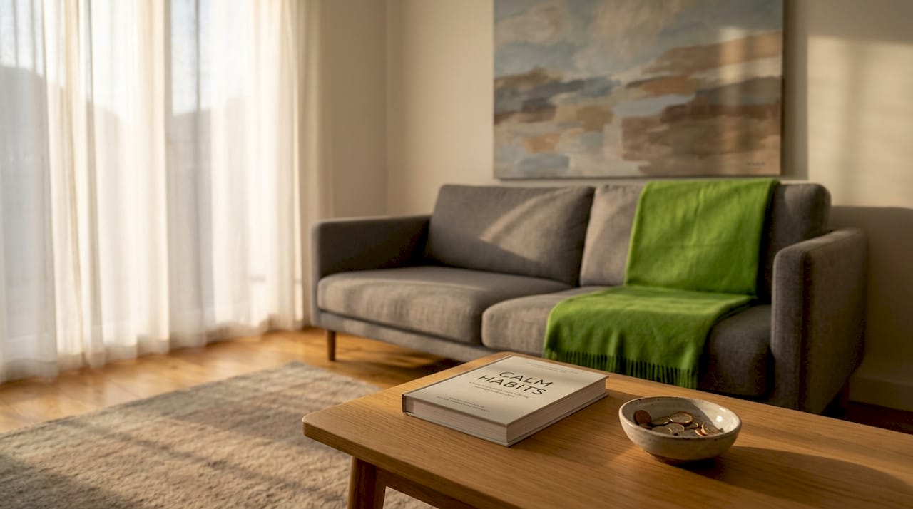 Decluttered, calm minimalist living room
