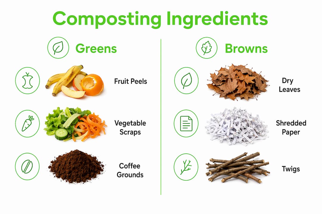 Infographic comparing green and brown compost materials