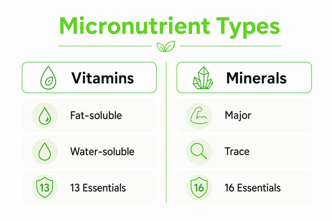 Infographic comparing vitamin and mineral micronutrient categories