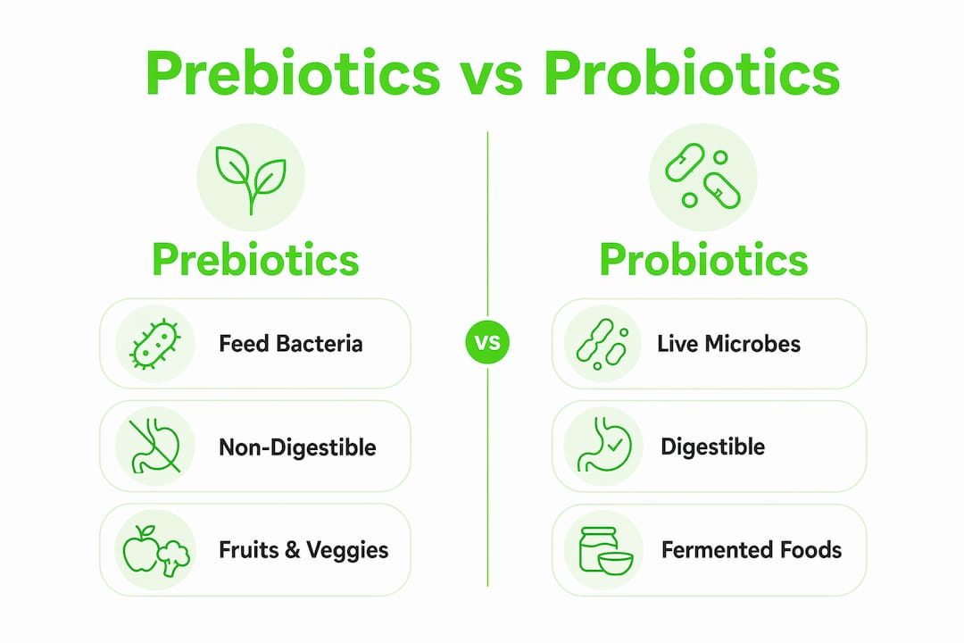 Infographic comparing prebiotics and probiotics differences