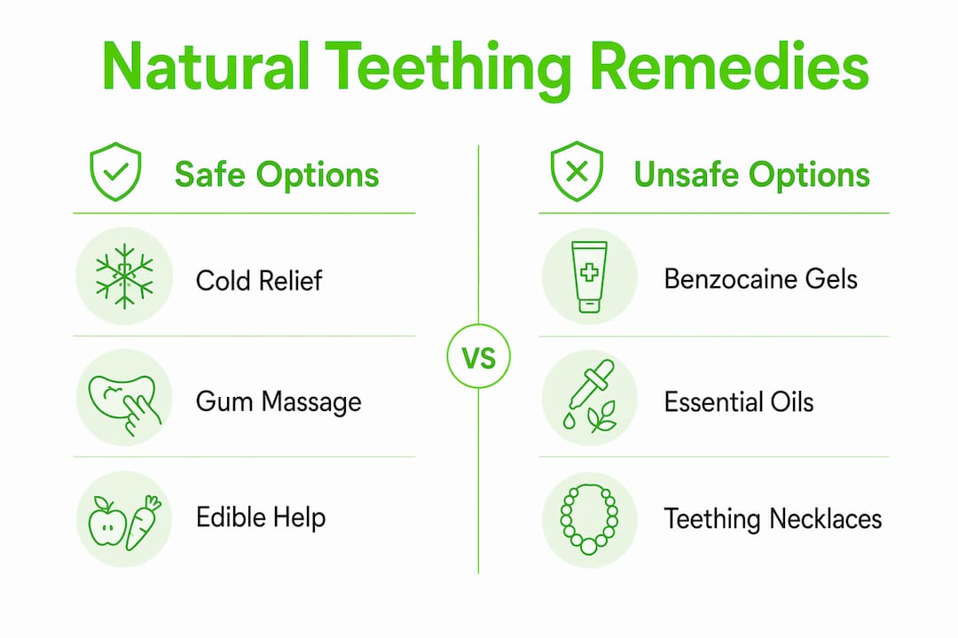 Infographic comparing safe vs unsafe teething remedies