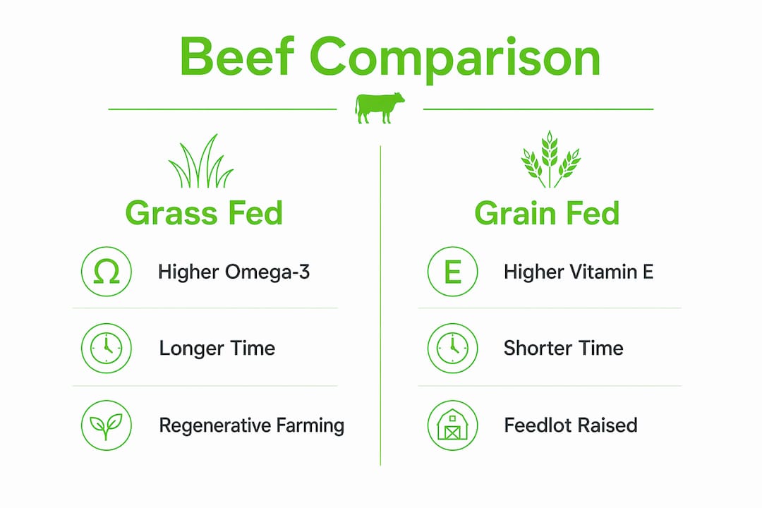Infographic comparing grass fed and grain fed beef
