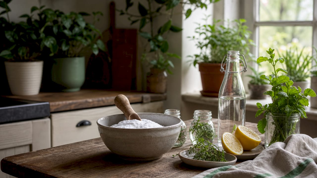 Natural stain remover ingredients on wood