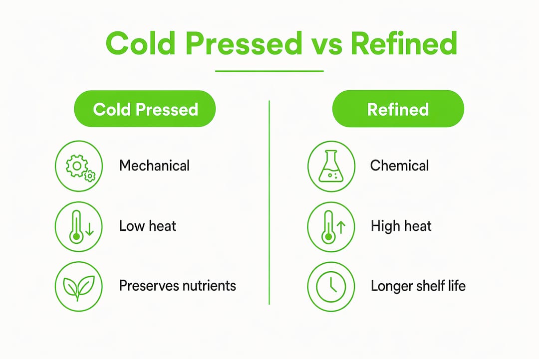 Infographic comparing cold pressed and refined oils