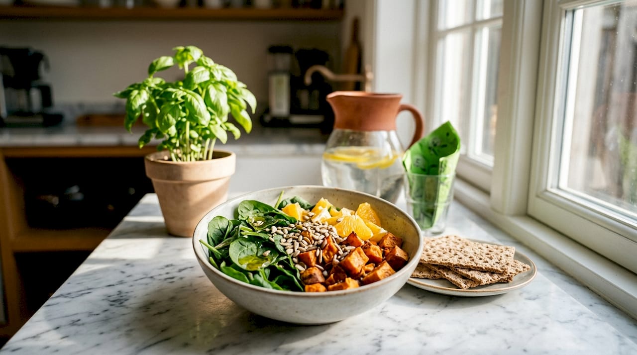 High-fiber plant foods in colorful bowl