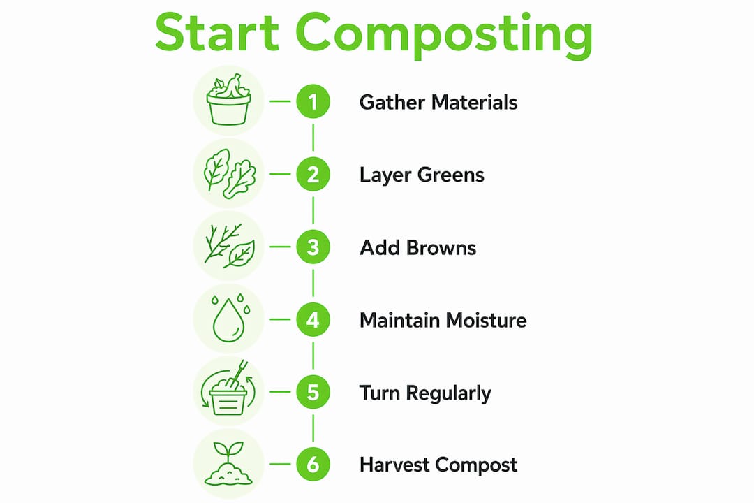 Infographic with composting steps from start to finish