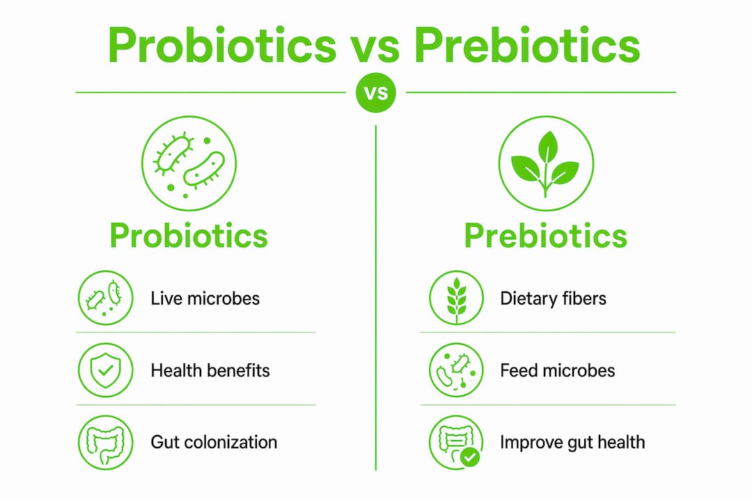 Infographic comparing probiotics and prebiotics