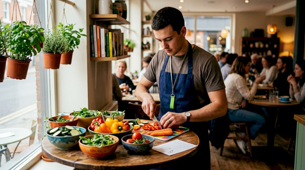 Overhead of meal prep with fresh vegetables