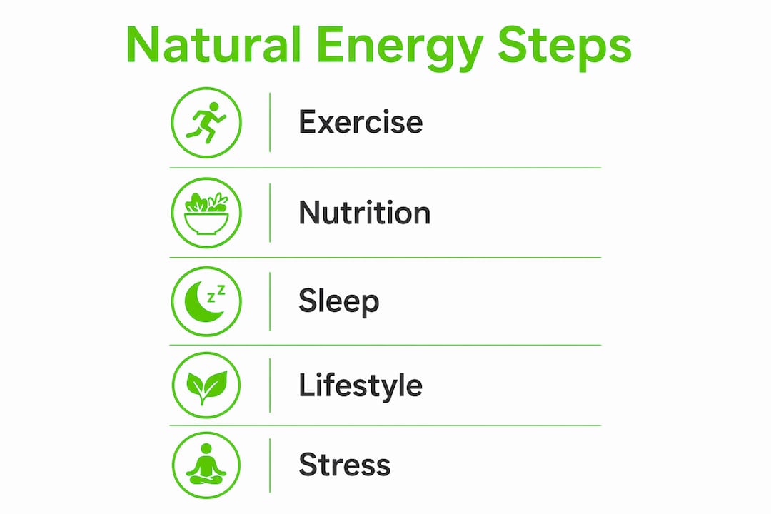 Infographic outlining natural energy increase steps