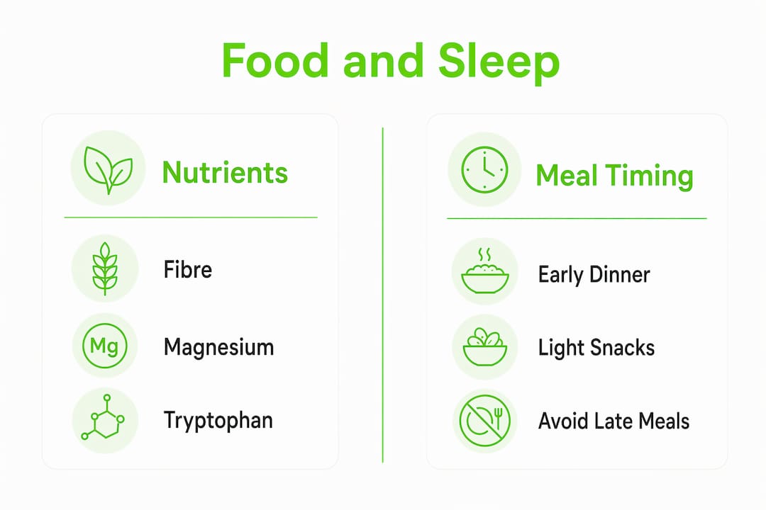 Infographic comparing nutrients and meal timing effects on sleep