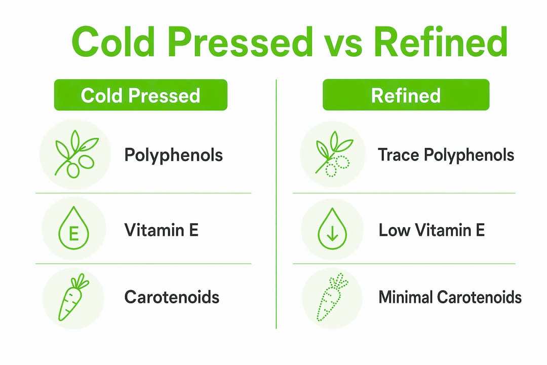 Infographic comparing nutrients in cold pressed and refined oils