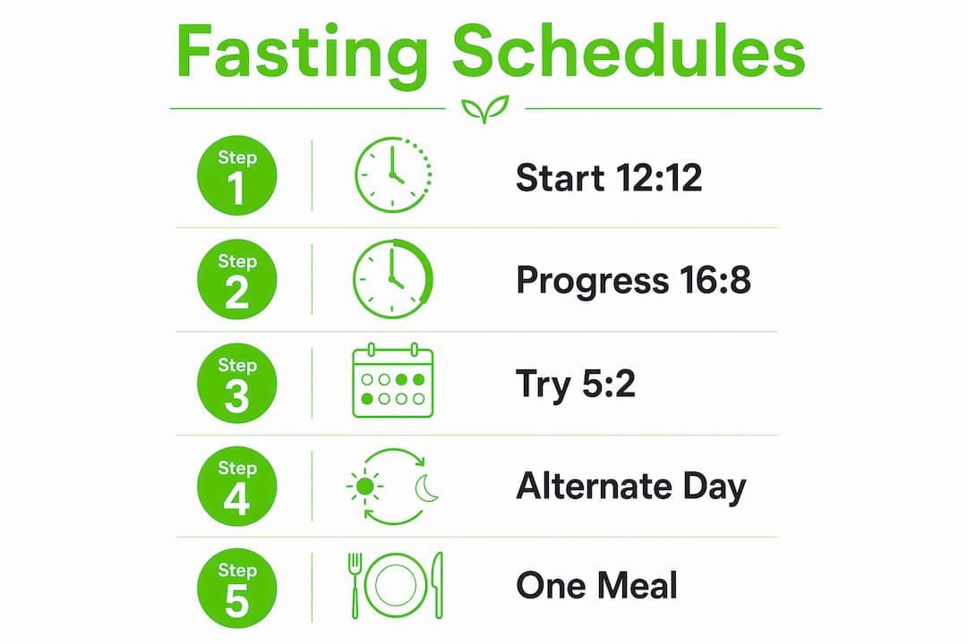 Infographic showing intermittent fasting schedules progression