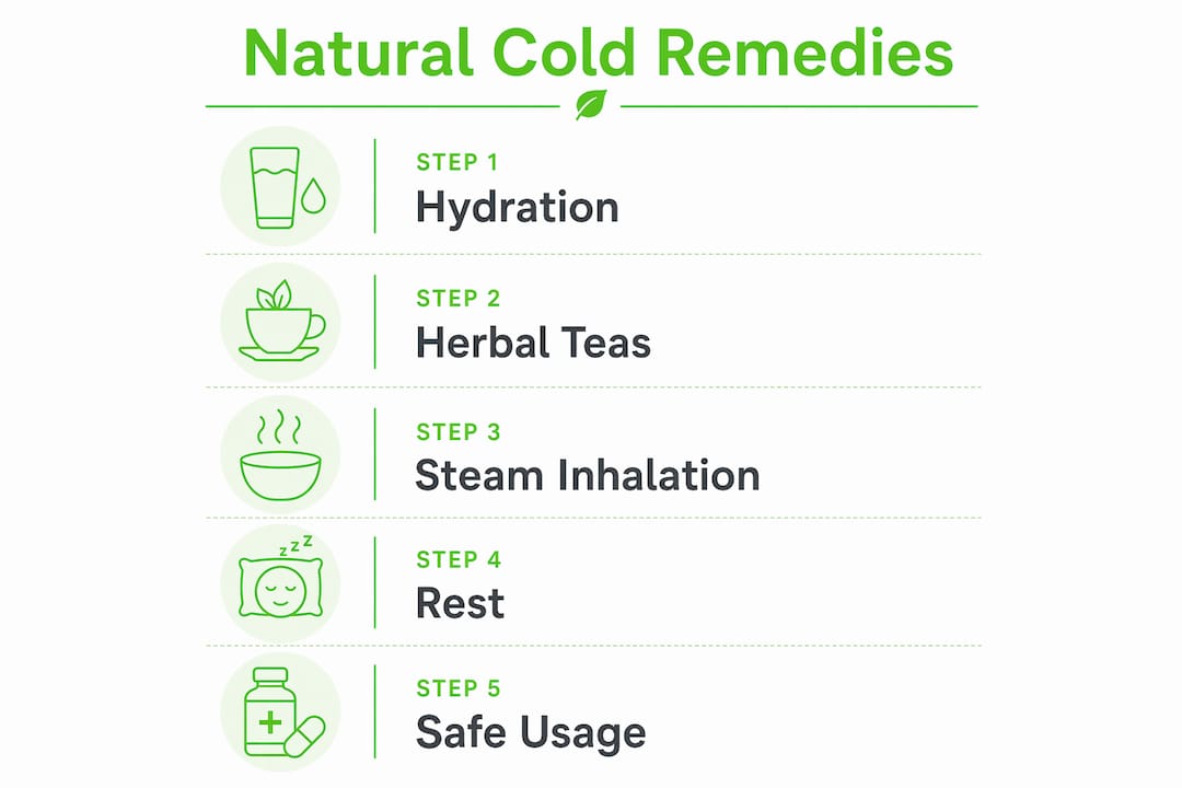Infographic outlining steps of natural cold remedy usage