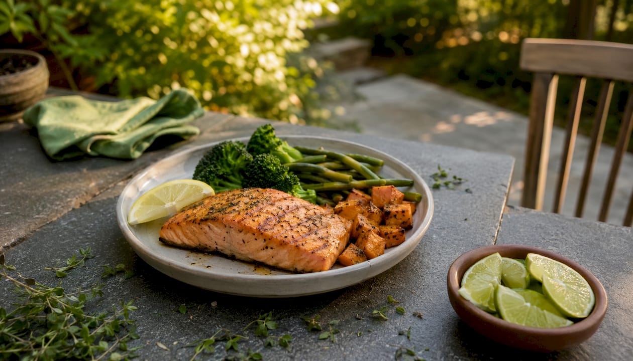 Plate with balanced macro nutrients meal