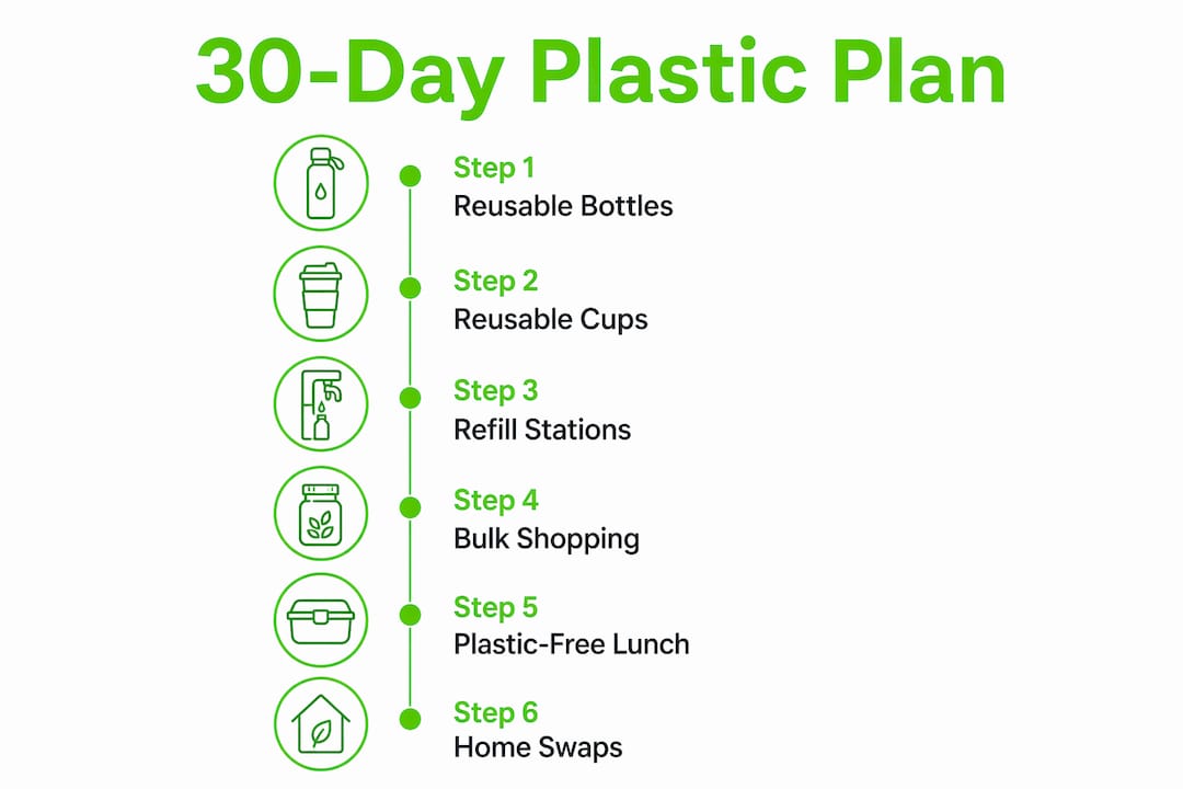 Infographic showing step-by-step plastic reduction plan in UK