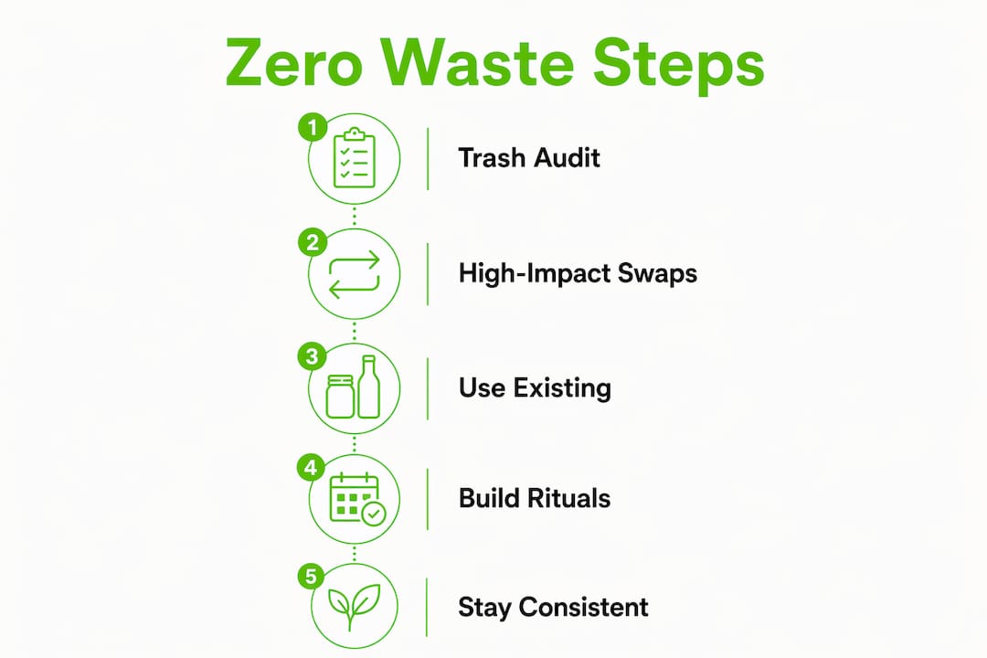 Infographic showing zero waste lifestyle steps