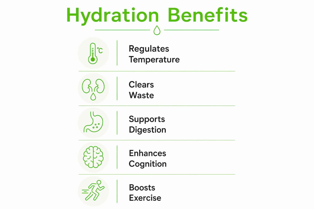 Infographic showing key benefits of hydration