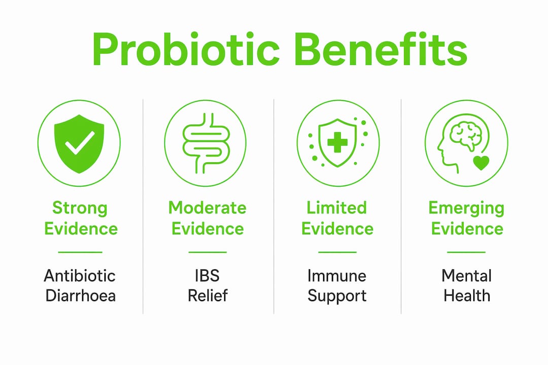 Infographic showing probiotic benefit levels by health condition