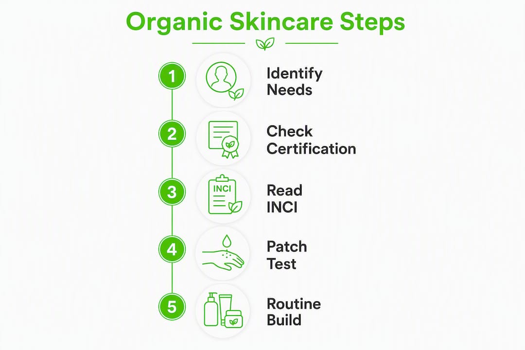 Infographic showing steps to choose organic skincare