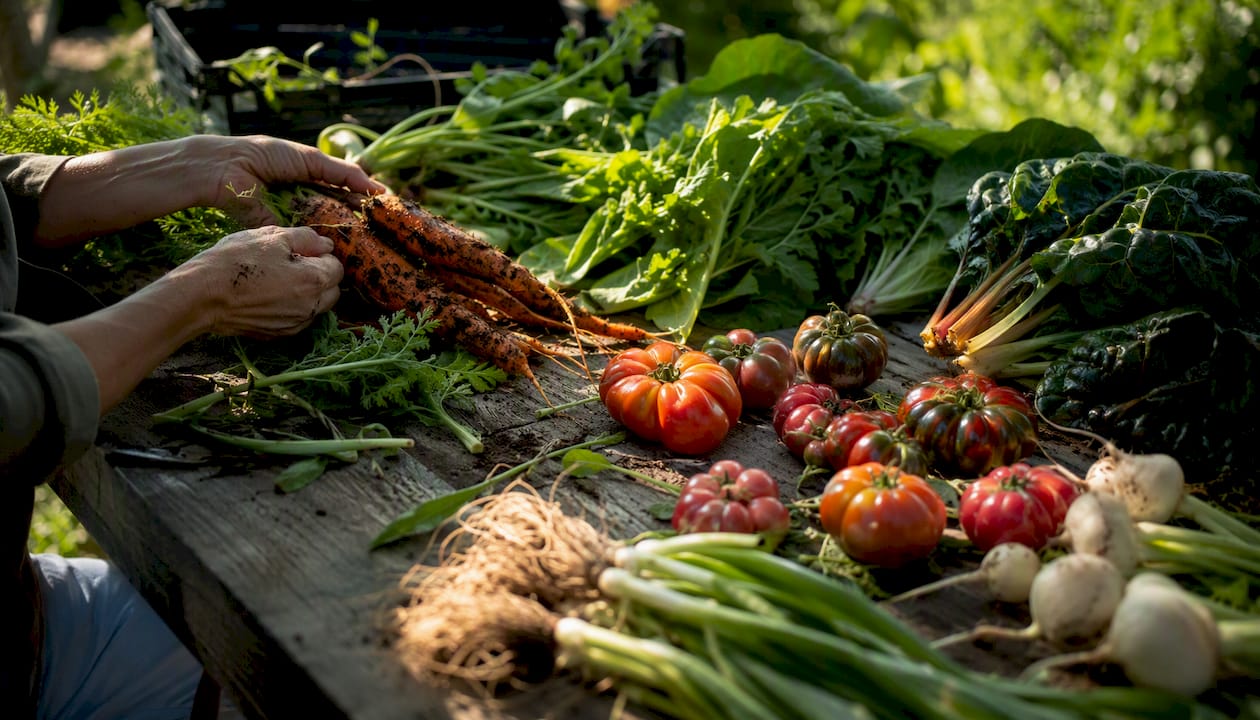 Farm freshly harvested organic vegetables