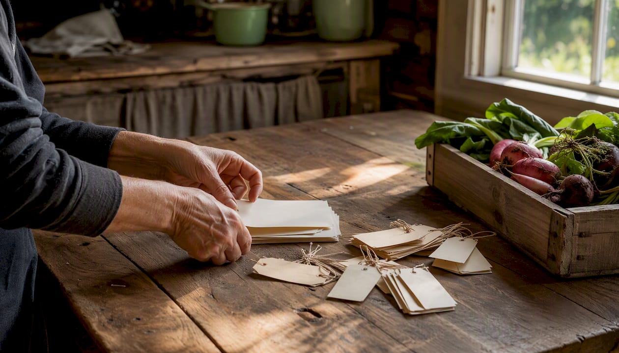 Hands preparing organic produce recordkeeping