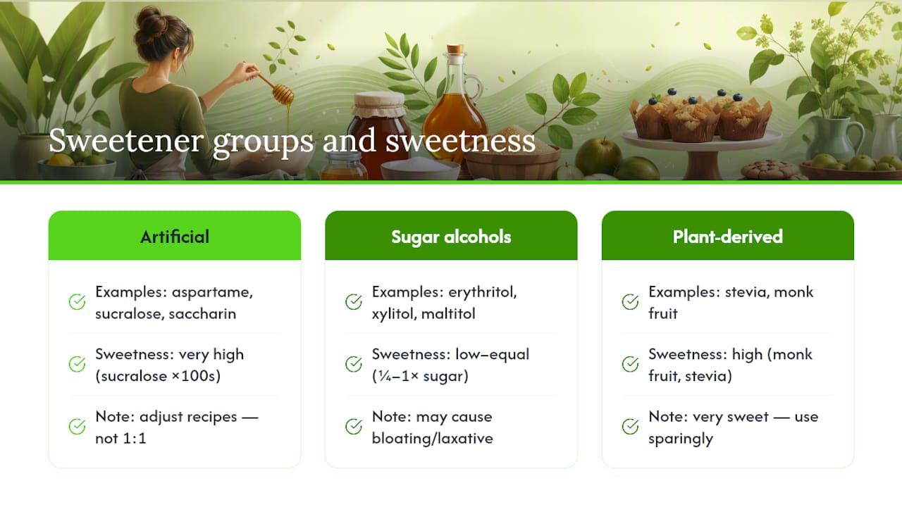 Comparison of sweetener groups and sweetness levels