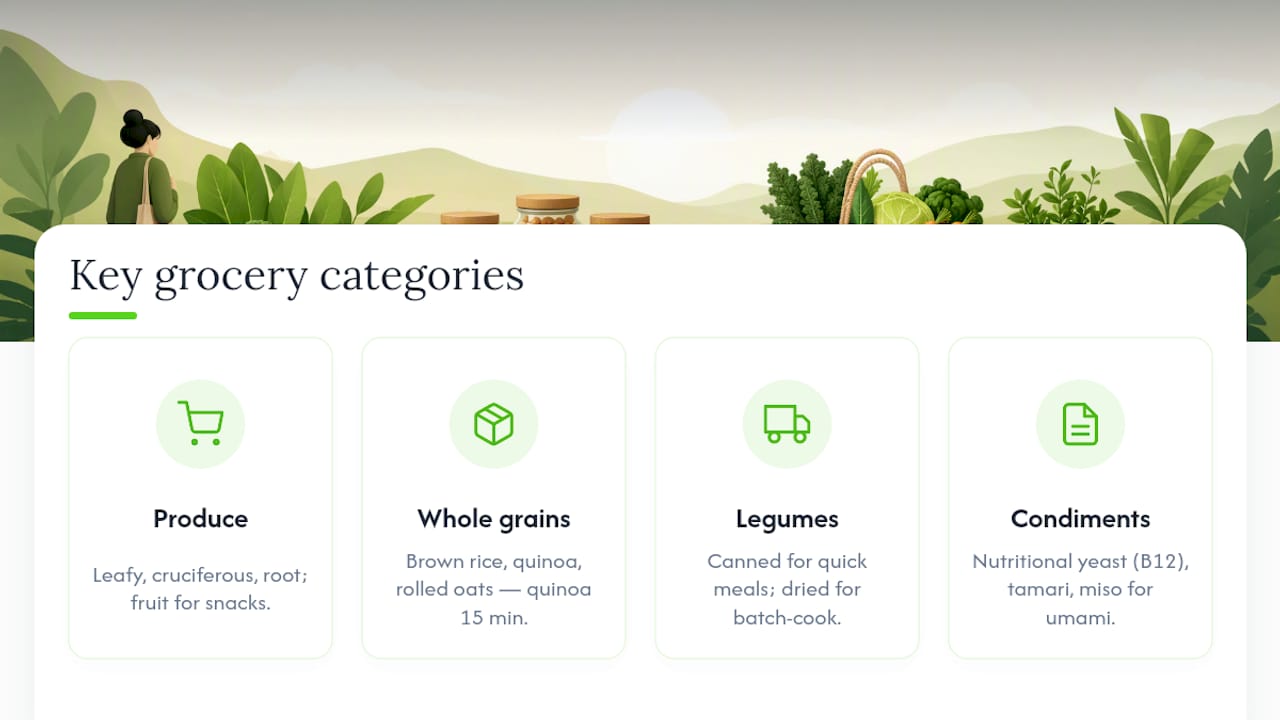 The complete plant based grocery list by category — overview diagram
