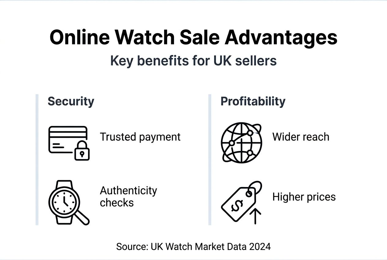 Infographic outlining online luxury watch sale benefits