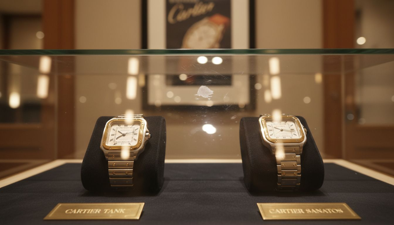 Cartier Tank and Santos showcased in boutique