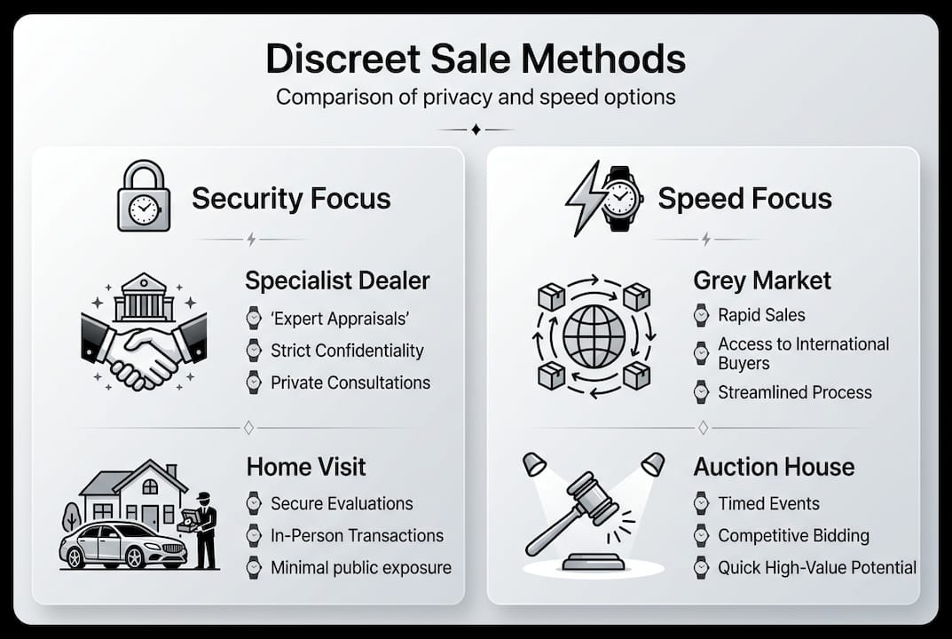 Infographic comparing discreet watch sale methods