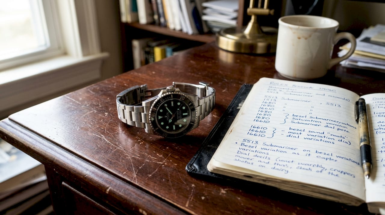 Close-up of Rolex Submariner on desk