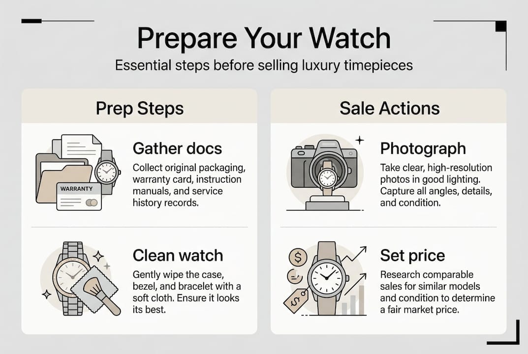 Infographic showing luxury watch selling steps