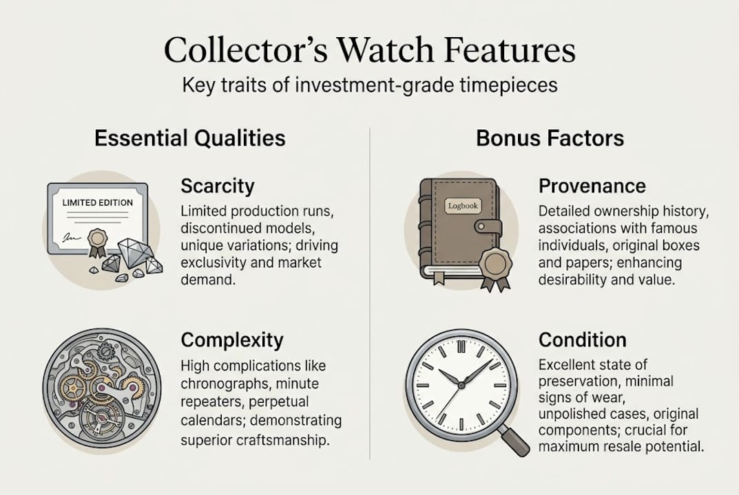 Infographic collector’s watch core features