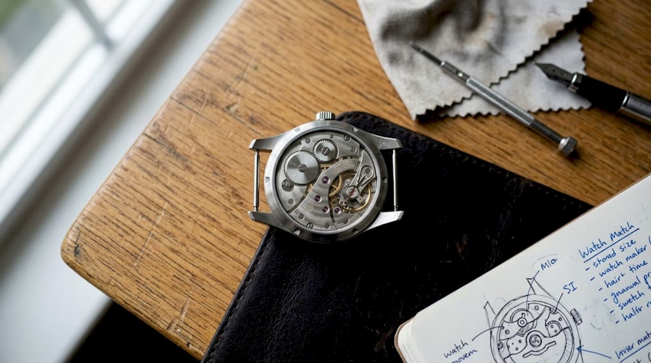 Close up luxury watch gears and hairspring