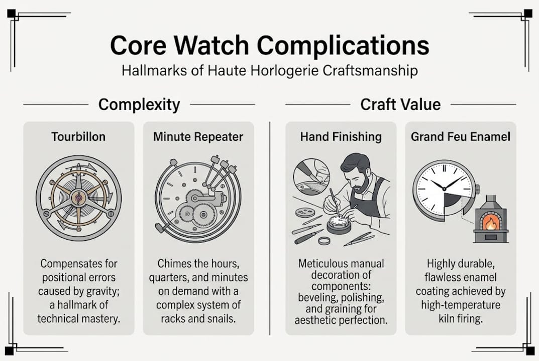 Infographic showing haute horlogerie complications summary