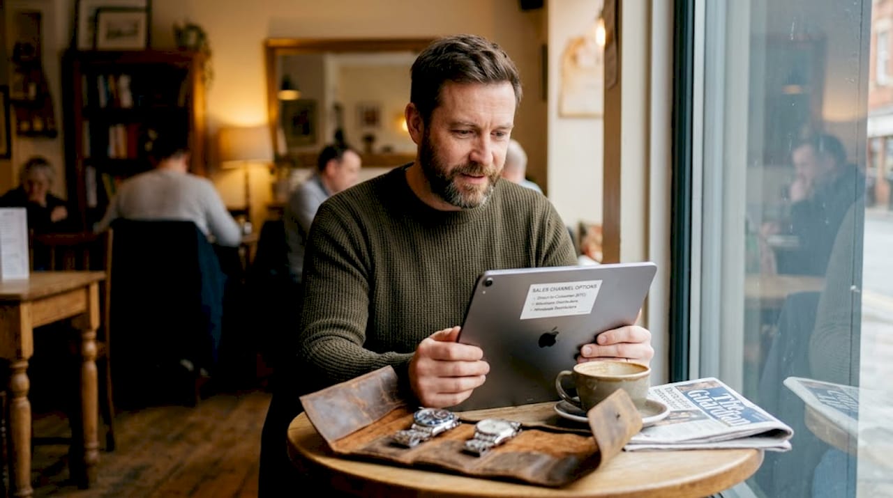 Man researching vintage watch selling methods