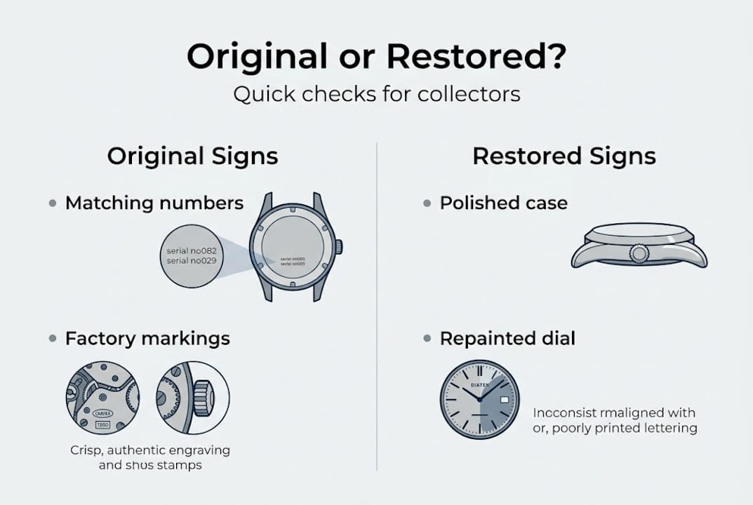Infographic on vintage watch originality checks