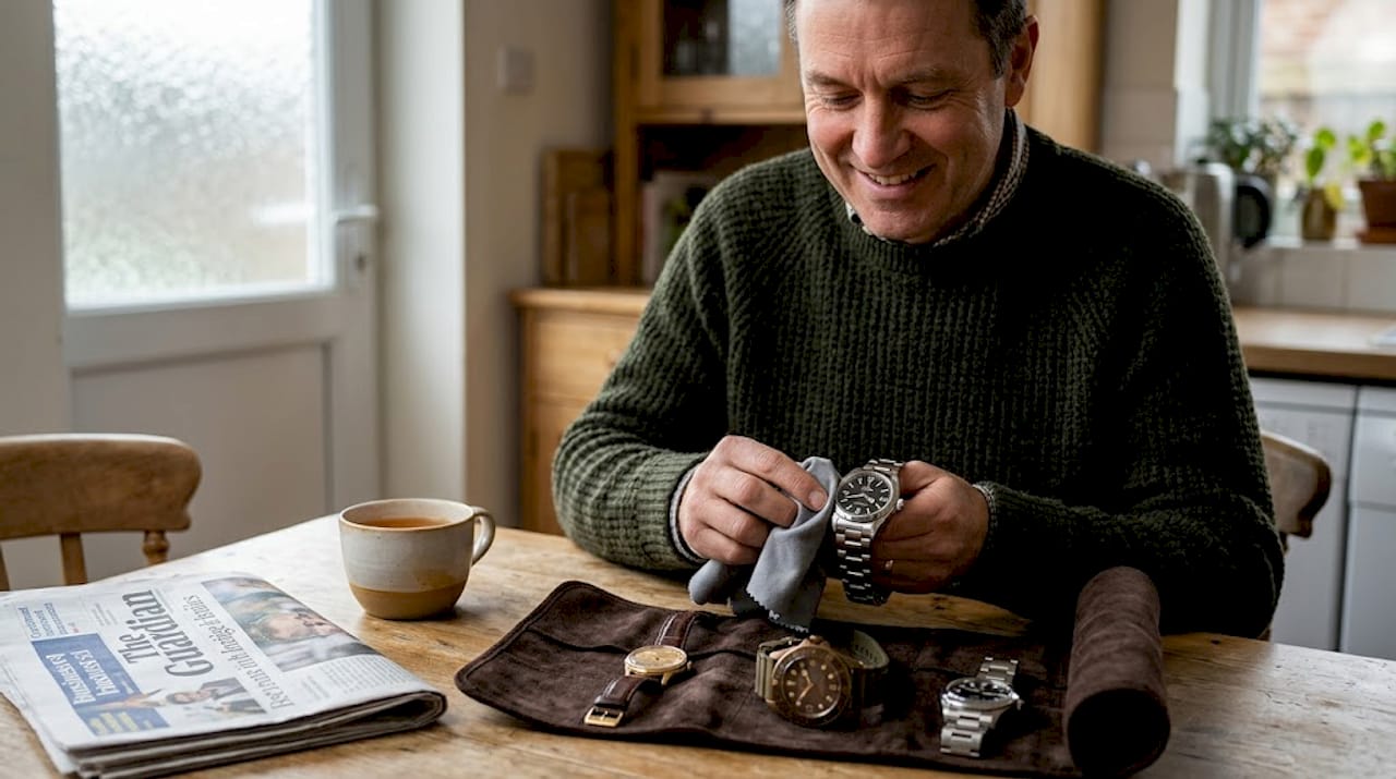 Collector arranging classic metal watches