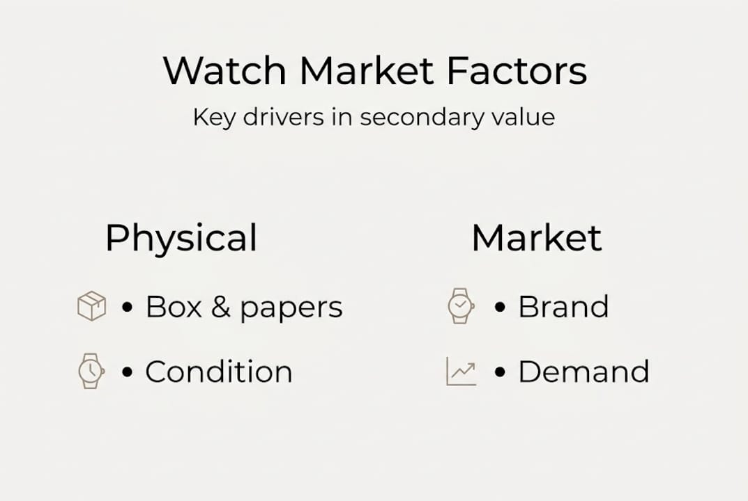 Infographic showing secondary watch market factors
