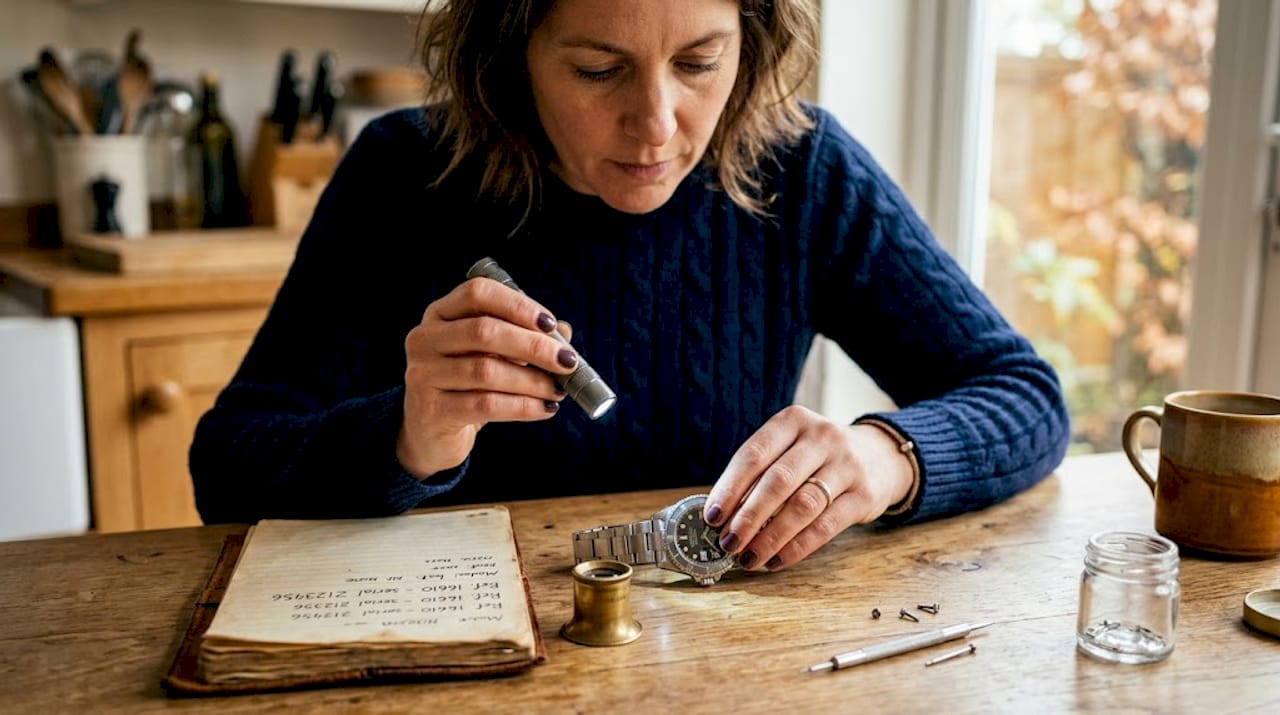 Checking engraved serial number on Rolex watch