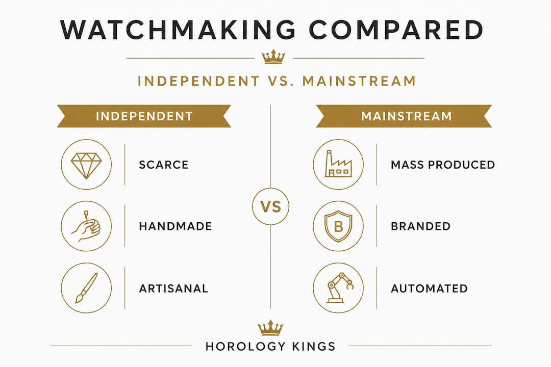 Infographic comparing independent and mainstream watchmaking