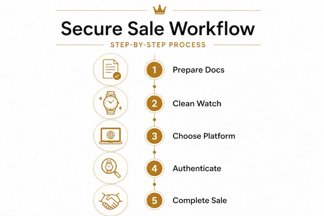 Infographic of secure watch selling workflow steps